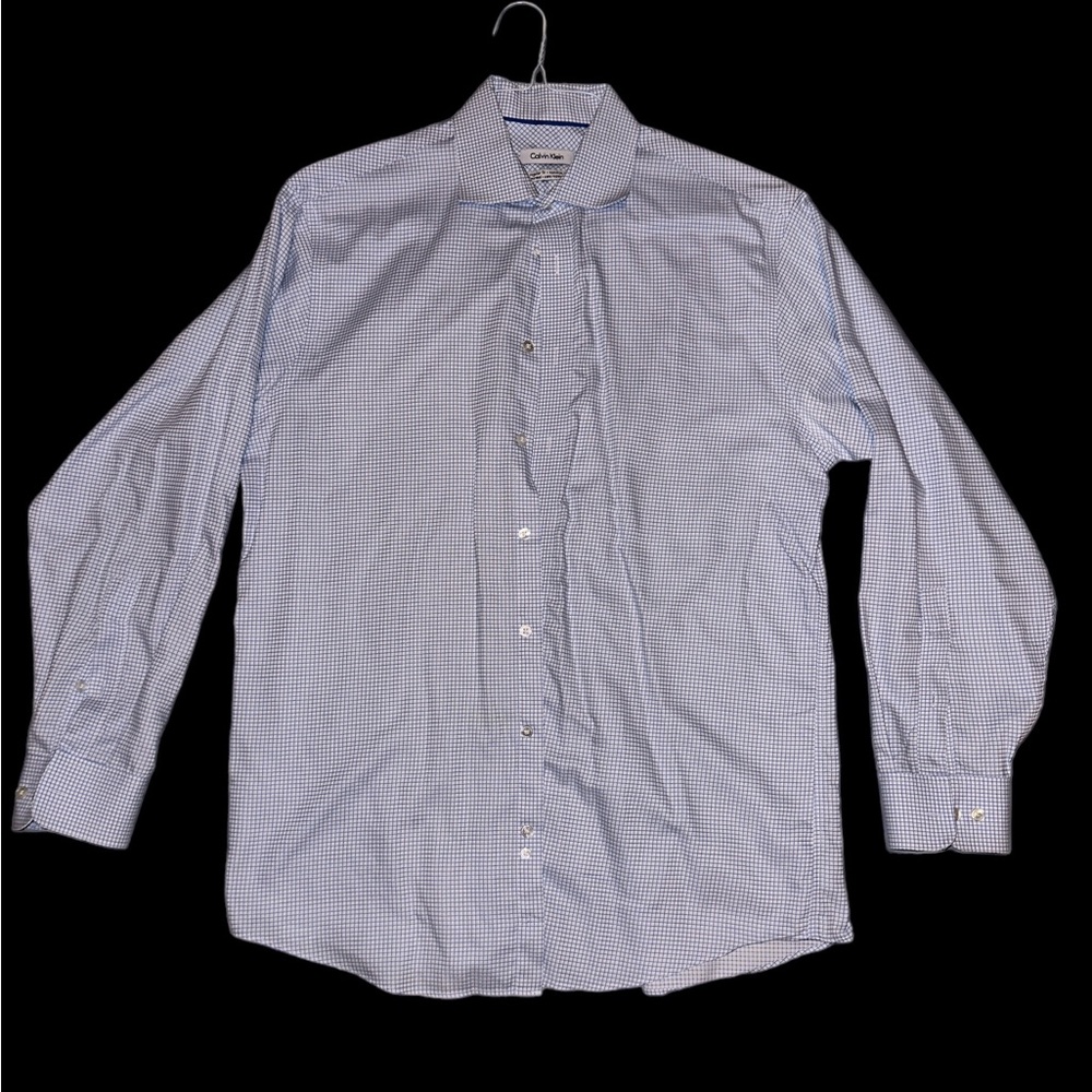 Calvin Klein Regular Fit Blue Plaid Button Up Size Medium